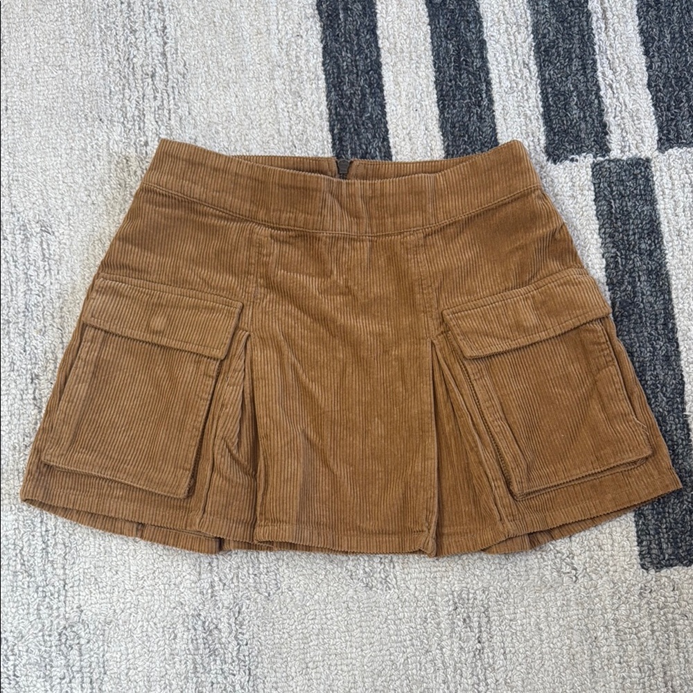 Brown Corduroy Mini Skirt with Pockets